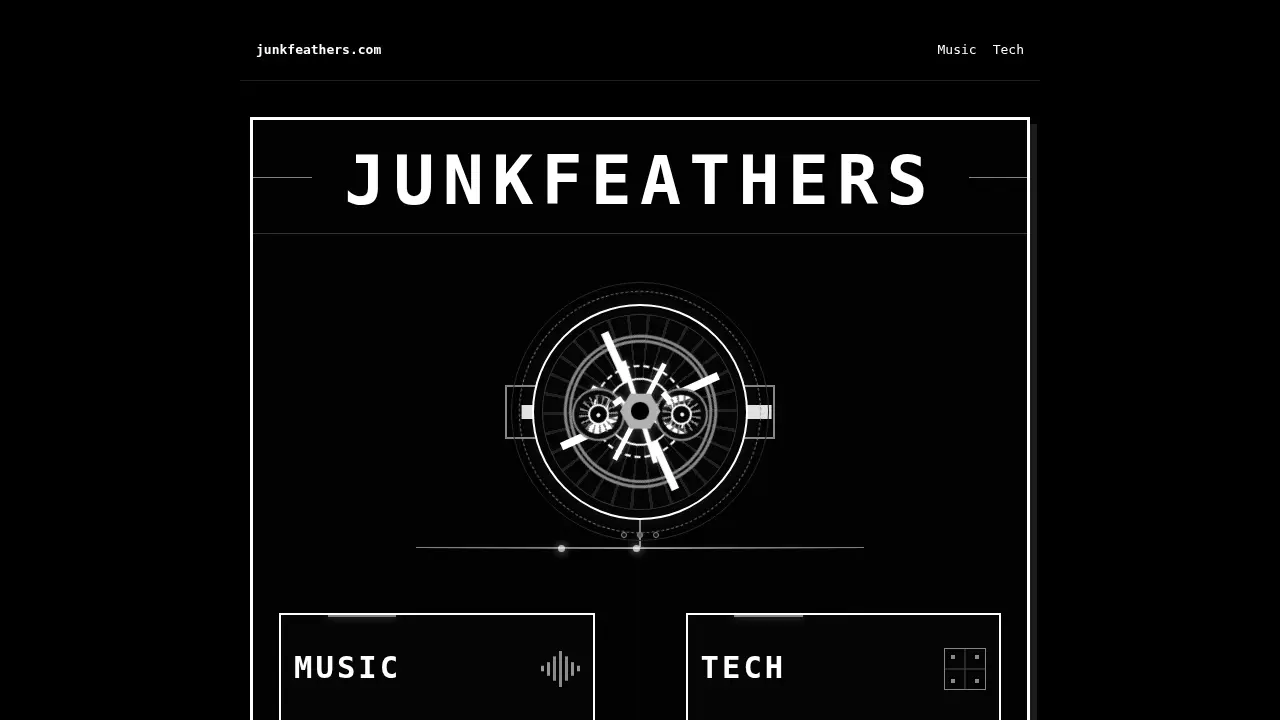 Junkfeathers monochrome machine-interface homepage